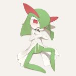  barely_visible_genitalia blush collar cum cum_on_body cum_on_face empty_eyes female full_body green_hair grey_background hair kirlia looking_at_viewer lying nintendo on_back open_mouth pok&eacute;mon pok&eacute;mon_(species) pussy red_eyes simple_background solo spread_legs spreading subtle_pussy uncensored video_games youjomodoki 
