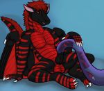  2017 animated balls black_penis black_scales digital_media_(artwork) digitigrade dragon efilon fellatio male mane may825 nolife05 oral penis red_mane red_scales red_stripes reptile scales scalie sex sitting slime stripes tentacles vid vid17 ych 