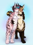  2018 breasts brown_hair catnamedfish digital_media_(artwork) duo featureless_breasts female hair kissing naturally_censored paws purple_hair red_eyes simple_background taur 