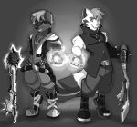  black_and_white canine clothing cyndybell duo fox hybrid jayce_arctic keyblade kingdom_hearts magic male mammal melee_weapon monochrome neo_xeris square_enix video_games weapon wolf 
