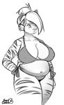  anthro bagelcollector big_breasts bikini breasts clothed clothing feline female mammal monochrome nipple_bulge slightly_chubby solo standing swimsuit tiger 