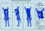  2018 aardvark anthro blue_eyes blue_fur blue_hair clothing cute digital_media_(artwork) fan_character female fur hair kendratheshinyeevee mammal model_sheet skirt solo the_ant_and_the_aardvark 