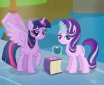  2018 book cutie_mark duo equine eyebrows eyelashes female feral friendship_is_magic hair horn inside looking_at_viewer magic mammal multicolored_hair my_little_pony shutterflyeqd smile starlight_glimmer_(mlp) twilight_sparkle_(mlp) two_tone_hair unicorn winged_unicorn wings 