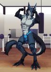  anthro bulge clothing flexing gym hazakyaracely looking_at_viewer male muscular muscular_male sergal solo standing tongue tongue_out underwear 