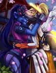  angel blizzard_entertainment breasts butt canid canine canis domestic_cat domestic_dog embrace felid feline felis female female/female hug kissing lion love mammal masmas mercy overwatch pairing pantherine video_games widowmaker wolf 