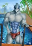  abs anthro anthrofied blazewing117 bulge legendary_pok&eacute;mon lugia male muscular muscular_male nintendo outside pecs pok&eacute;mon pok&eacute;mon_(species) solo swimming_pool video_games wet 