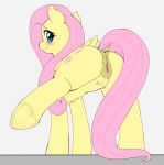  2018 anatomically_correct anatomically_correct_pussy anus blush butt clitoris cutie_mark dock equine evomanaphy eyelashes female feral fluttershy_(mlp) friendship_is_magic hair hi_res hooves long_hair looking_at_viewer mammal my_little_pony pegasus pink_hair presenting presenting_pussy pussy solo teats underhoof wings 