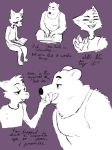  ... 2018 ambiguous_gender anthro bardeaux bear cat claws clothed clothing dialogue digital_drawing_(artwork) digital_media_(artwork) duo english_text feline fur hi_res male mammal purple_background sequence simple_background smile text 