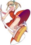  android ass blonde_hair broom commentary_request dress green_ribbon hair_ribbon looking_at_viewer older panties ponytail red_dress red_footwear red_skirt ribbon robot rockman rockman_(classic) roll skirt solo ukimukai underwear 