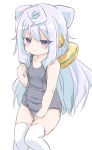  1boy blue_hair bulge hacka_doll hacka_doll_3 male_focus one-piece_swimsuit saezuru_usagi solo swimsuit thighhighs trap twintails 
