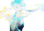  1other absurdres androgynous aqua_eyes aqua_hair bug butterfly gem_uniform_(houseki_no_kuni) highres houseki_no_kuni insect necktie no_mouth phosphophyllite short_hair solo upper_body white_background white_skin yellow_butterfly zhixie_jiaobu 