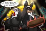  2018 anthro avian beak bird canine chicken clothed clothing dialogue digital_media_(artwork) dildo dog duo english_text female hi_res holding_object inside laverne_(sssonic2) looking_at_viewer mammal nun paddle sex_toy suirano text 