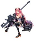  anti-materiel_rifle barrett_m82 breasts bullet cleavage fingerless_gloves full_body girls_frontline gloves gun headgear high_heels holster long_hair long_jacket m82a1_(girls_frontline) miniskirt official_art over_shoulder pink_eyes pink_hair redjuice rifle scope skirt sniper_rifle solo thigh_holster thighhighs torn_clothes torn_legwear transparent_background weapon weapon_over_shoulder 