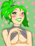  breasts clothed clothing digital_media_(artwork) ehrin evilthabad female greenhair not_furry simple_background smile solo 