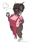  anthro apron bagelcollector beverage blush clothed clothing coffee colored_sketch eyewear feline female glasses looking_at_viewer lynx mammal slightly_chubby smile solo 