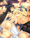  ahegao ass asuka_(senran_kagura) black_hair blonde_hair breast_grab breast_sucking breasts commentary_request doujinshi grabbing group_sex hairband harem highres homura_(senran_kagura) huge_breasts ikaruga_(senran_kagura) japanese_clothes katsuragi_(senran_kagura) kimono lactation large_breasts licking_lips long_hair looking_at_viewer moaning multiple_girls murasaki_(senran_kagura) nipples open_mouth orgy panties purple_hair senran_kagura silver_hair smile sweat tongue tongue_out underwear yozakura_(senran_kagura) yumi_(senran_kagura) yuri yuriwhale 