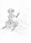  anthro breasts butt clothing female greyscale hair hi_res hyena kkinu line_art mammal monochrome pencil_(artwork) raised_tail simple_background sitting solo traditional_media_(artwork) white_background 