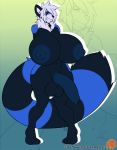  2017 anthro areola balls big_balls big_breasts big_nipples big_penis biped black_fur blue_fur breasts dickgirl digital_media_(artwork) erection foreskin front_view full-length_portrait fur hair huge_breasts huge_penis humanoid_penis hyper hyper_breasts intersex looking_at_viewer mammal multicolored_fur nipples nude penis portrait red_panda simple_background smile solo standing striped_tail stripes thick_thighs two_tone_fur uncut unretracted_foreskin veyll white_hair 