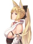  animal_ear_fluff animal_ears bangs bare_shoulders black_bow black_choker black_sash bow braid breasts choker closed_mouth commentary crown_braid detached_sleeves erune eyebrows_visible_through_hair fox_ears from_side gold_trim granblue_fantasy hair_bow japanese_clothes kimono long_hair long_sleeves looking_at_viewer medium_breasts obi ponytail red_eyes sash sideboob simple_background solo terry_(pixiv3274443) upper_body very_long_hair white_background white_kimono yuisis_(granblue_fantasy) 