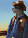  2015 anthro black_nose clothed clothing digital_media_(artwork) feline fur green_eyes hat leopard mammal snow_leopard solo trunorth whiskers 