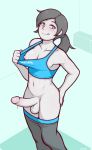  :q blue_sports_bra blush breasts dross erection futanari green_background grey_hair highres indoors licking_lips nipples pants pants_pull penis ponytail shirt_pull solo sweat tank_top testicles tongue tongue_out uncensored white_skin wii_fit wii_fit_trainer yoga_pants 