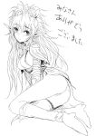  ass blush breasts character_request commentary_request covered_nipples greyscale kara_(color) long_hair looking_at_viewer monochrome panties smile solo underwear white_background 