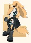  abarewaito bangs blonde_hair boots canine clothing dark_skin female footwear gloves hair idw jacket knee_pads mammal mask mask_(marking) pants ponytail simple_background sonic_(series) whisper_the_wolf wolf 