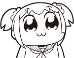  :3 animated animated_gif bangs bkub chibi cptnameless eyebrows eyebrows_visible_through_hair greyscale hair_ornament hair_scrunchie looking_to_the_side looping_animation monochrome poptepipic popuko school_uniform scrunchie serafuku sidelocks simple_background solo staring upper_body white_background 