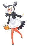 atlantic_puffin_(kemono_friends) bird_tail black_hair black_jacket black_scarf chips eyebrows_visible_through_hair food food_in_mouth full_body gloves head_wings ise_(0425) jacket kemono_friends long_sleeves looking_at_viewer mouth_hold multicolored_hair pantyhose potato_chips red_eyes red_footwear red_legwear scarf shirt shoes short_hair simple_background skirt solo white_background white_gloves white_hair white_shirt white_skirt 