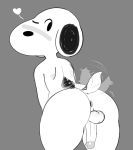  anthro anus balls butt canine dog erection fur hi_res humanoid_penis looking_back male mammal nude penis simple_background snoopy somescrub tailwag 