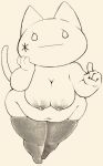  2018 2ch anthro areola belly big_breasts breasts cat clothing deep_navel empty_eyes eyelashes feline female front_view hanging_breasts leaning leaning_forward legwear mammal nipples nude pose silicon_chub slightly_chubby smile solo standing stockings thick_thighs wide_hips 