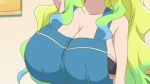 10s 1girl animated animated_gif aqua_hair bounce bouncing_breasts breasts cleavage huge_breasts kobayashi-san_chi_no_maidragon long_hair overalls quetzalcoatl_(maidragon) 