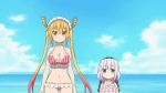  10s 2girls age_difference animated animated_gif bikini breasts kanna_kamui kobayashi-san_chi_no_maidragon multiple_girls pink_bikini swimsuit tooru_(maidragon) 