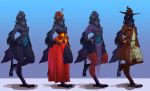  anthro avian bird brolaren_(artist) claws clothed clothing corvid cowl feathers female line-up lucidum_(character) nude pose raven robe simple_background toe_claws 