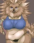  anthro canine clothed clothing crimsoncanine eyewear female glasses looking_at_viewer mammal slightly_chubby smile solo standing underwear 