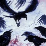  2009 ambiguous_gender avian beak bird corvid feral group kenket raven traditional_media_(artwork) wings 