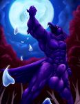  2018 5_fingers abs animal_genitalia animal_penis anthro avian balls biceps bird black_fur black_skin cloud corvid full_moon fully_sheathed fur hungothenomster low-angle_view male moon muscular muscular_male muscular_thighs night nipples nude orange_eyes penis petals pose purple_fur purple_skin raven sheath sky solo star tree 