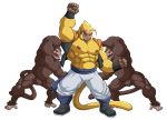  anthro big_muscles brown_fur clothed clothing dragon_ball dragon_ball_z featureless_crotch fur group hi_res maldu male mammal muscular muscular_male nude oozaru primate red_eyes simple_background white_background 
