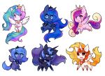  2018 alpha_channel black_sclera blue_eyes blue_hair chibi cute cutie_mark daybreaker_(mlp) digital_media_(artwork) equine feathered_wings feathers female feral friendship_is_magic group hair horn mammal multicolored_hair multicolored_tail my_little_pony nightmare_moon_(mlp) princess_cadance_(mlp) princess_celestia_(mlp) princess_luna_(mlp) purple_eyes raikissu simple_background smile transparent_background winged_unicorn wings 