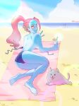  2018 anthro beach better_version_at_source bikini canine clothed clothing dog eye_patch eyewear female fish hair long_hair looking_at_viewer mammal marine outside ponytail red_hair sea seaside smile sweat swimsuit topless undertale undyne video_games viewed_from_behind water yellow_eyes 