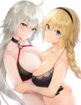  anza_tomo ass bangs bare_shoulders bikini black_bikini black_choker black_gloves blonde_hair blue_eyes blush breasts choker cleavage closed_mouth collarbone fate/grand_order fate_(series) gloves hair_between_eyes hairband hips jeanne_d&#039;arc_(alter_swimsuit_berserker) jeanne_d&#039;arc_(fate)_(all) jeanne_d&#039;arc_(swimsuit_archer) jeanne_d'arc_(alter)_(fate) jeanne_d'arc_(alter_swimsuit_berserker) jeanne_d'arc_(fate) jeanne_d'arc_(fate)_(all) jeanne_d'arc_(swimsuit_archer) large_breasts long_braid long_hair looking_at_viewer o-ring o-ring_bikini o-ring_top silver_hair simple_background smile swimsuit very_long_hair white_background yellow_eyes 