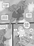  2018 anthro book breasts bulge cleavage clothed clothing comic dialogue dickgirl english_text equine eyewear female freckles_(artist) friendship_is_magic glasses glowing group hair holding_object horn intersex long_hair magic mammal monochrome my_little_pony princess_celestia_(mlp) princess_luna_(mlp) text twilight_sparkle_(mlp) winged_unicorn wings 