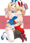  :d american_flag american_flag_print animal_ears ass bangs black_legwear blonde_hair blue_eyes blue_footwear blue_leotard blue_neckwear bow bowtie braid breasts bunny_ears bunny_tail bunnysuit cleavage commentary_request cover cover_page cup darjeeling detached_collar doujin_cover drinking_glass drinking_straw english eyebrows_visible_through_hair fake_animal_ears fake_tail flag_print girls_und_panzer hair_intakes high_heels holding holding_cup kay_(girls_und_panzer) kneeling large_breasts legs leotard long_hair looking_at_viewer looking_back medium_breasts multiple_girls open_mouth pantyhose parted_lips red_footwear red_leotard short_hair side-tie_leotard skindentation smile straddling strapless strapless_leotard tail thighhighs tied_hair union_jack uona_telepin v white_collar white_legwear wing_collar wrist_cuffs 
