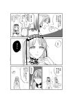  bangs bare_shoulders blush breasts cleavage closed_eyes comic commentary_request eighth_note fate/grand_order fate_(series) greyscale hairband kamejiro_(sasakame) lolita_hairband long_hair looking_at_another monochrome multiple_girls musical_note open_mouth saint_martha spoken_musical_note stheno sweat thought_bubble translation_request twintails very_long_hair 