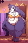  2018 3_toes anthro avery_(nekocrispy) avian beak belly big_breasts big_butt big_thighs biped bird bra breasts butt clothed clothing deep_navel digital_media_(artwork) female half-closed_eyes huge_hips inside mirror navel nekocrispy open_mouth orange_eyes overweight overweight_female owl panties solo standing talons thick_thighs toes underwear voluptuous wide_hips 