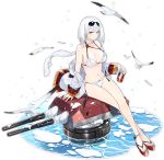  anklet azur_lane bird blue_eyes breasts cleavage closed_mouth collarbone cross cross_earrings crossed_legs drinking_straw earrings eyebrows_visible_through_hair eyewear_on_head full_body grey_hair hao_(patinnko) jewelry large_breasts looking_at_viewer navel official_art sandals seagull short_hair sitting solo sunglasses tirpitz_(azur_lane) transparent_background water 