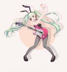  :o animal_ears aqua_hair arm_up bare_shoulders black_choker black_footwear bow breasts bunnysuit choker cleavage fake_animal_ears full_body guitar hatsune_miku headphones headset instrument long_hair medium_breasts music obli pantyhose playing_instrument red_eyes solo standing star twintails very_long_hair vocaloid white_bow wrist_cuffs 