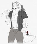  abs anthro arm_wraps axe canine clothed clothing fur hi_res inkrend male mammal melee_weapon muscular muscular_male simple_background solo tools weapon white_background wolf wraps 