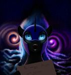  2018 armor blue_eyes dialogue english_text equine fangs female friendship_is_magic galaxy helmet horn mammal my_little_pony nightmare_moon_(mlp) skitsniga slit_pupils smile solo space star text unicorn 