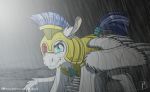 2018 bleeing blood blue_eyes blue_hair equine friendship_is_magic hair inuhoshi-to-darkpen male mammal my_little_pony one_eye_closed pegasus raining royal_guard_(mlp) solo tail_wraps wings wraps 